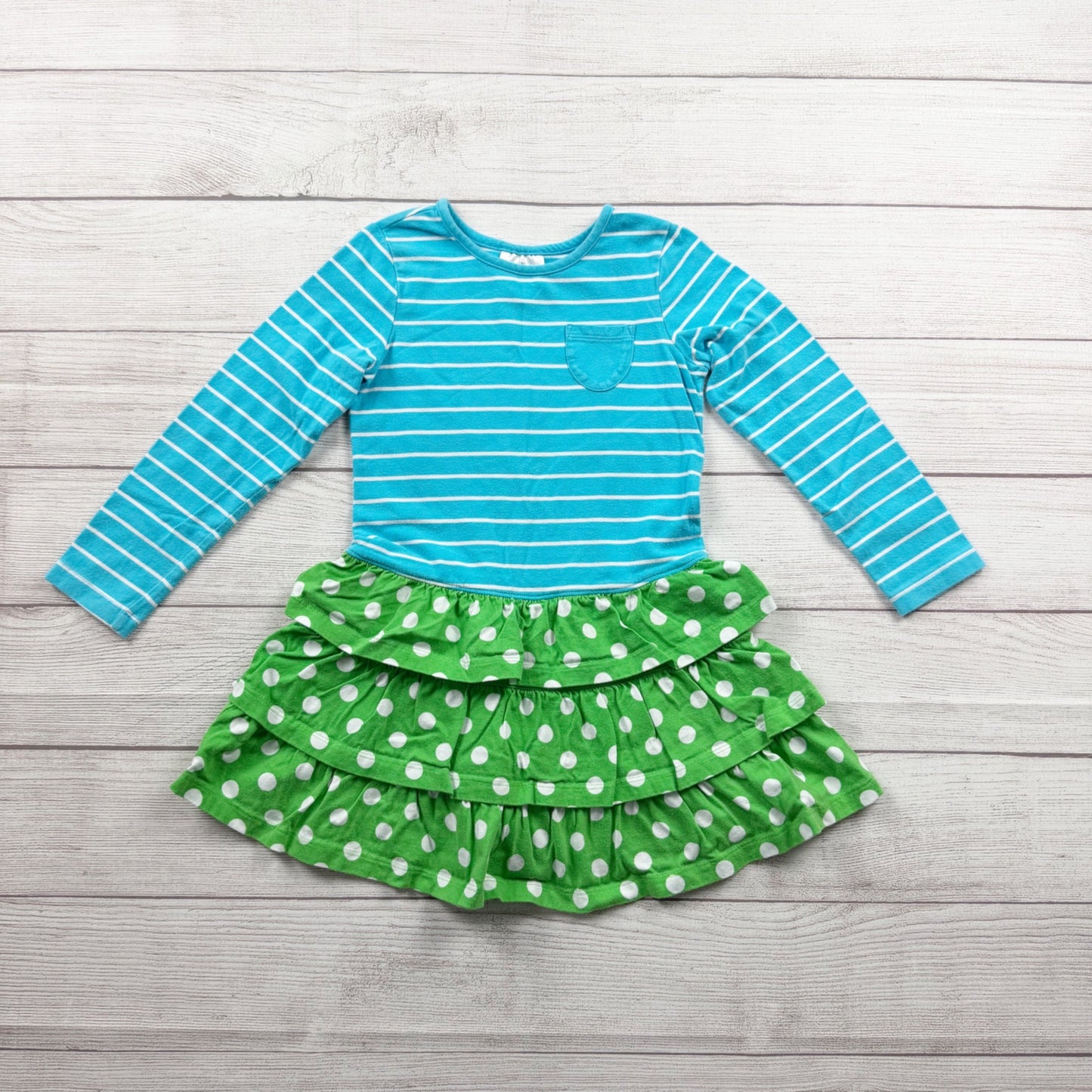 Hanna Andersson Girls Dress Striped Long Sleeve Knit Polka Dot Ruffle Skirt 5