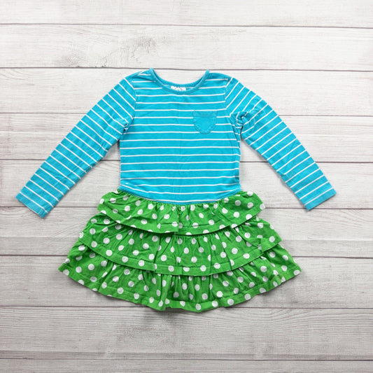 Hanna Andersson Girls Dress Striped Long Sleeve Knit Polka Dot Ruffle Skirt 5
