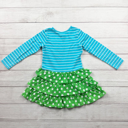 Hanna Andersson Girls Dress Striped Long Sleeve Knit Polka Dot Ruffle Skirt 5