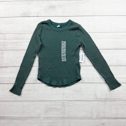 Old Navy Girls Green Ribbed Long Sleeve Top Stretch Knit NWT M 8