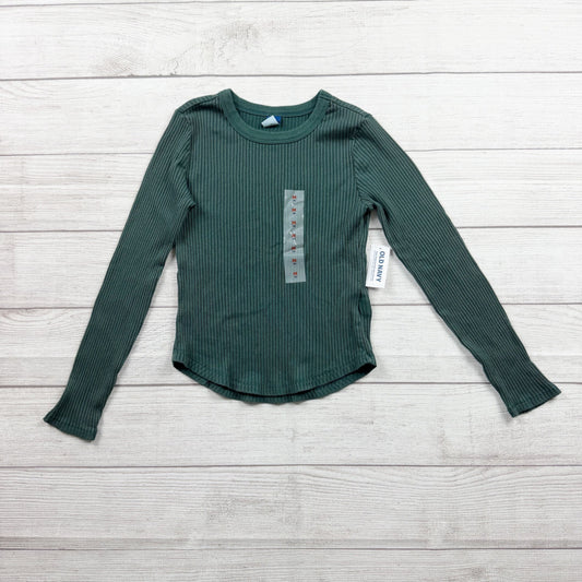 Old Navy Girls Green Ribbed Long Sleeve Top Stretch Knit NWT M 8