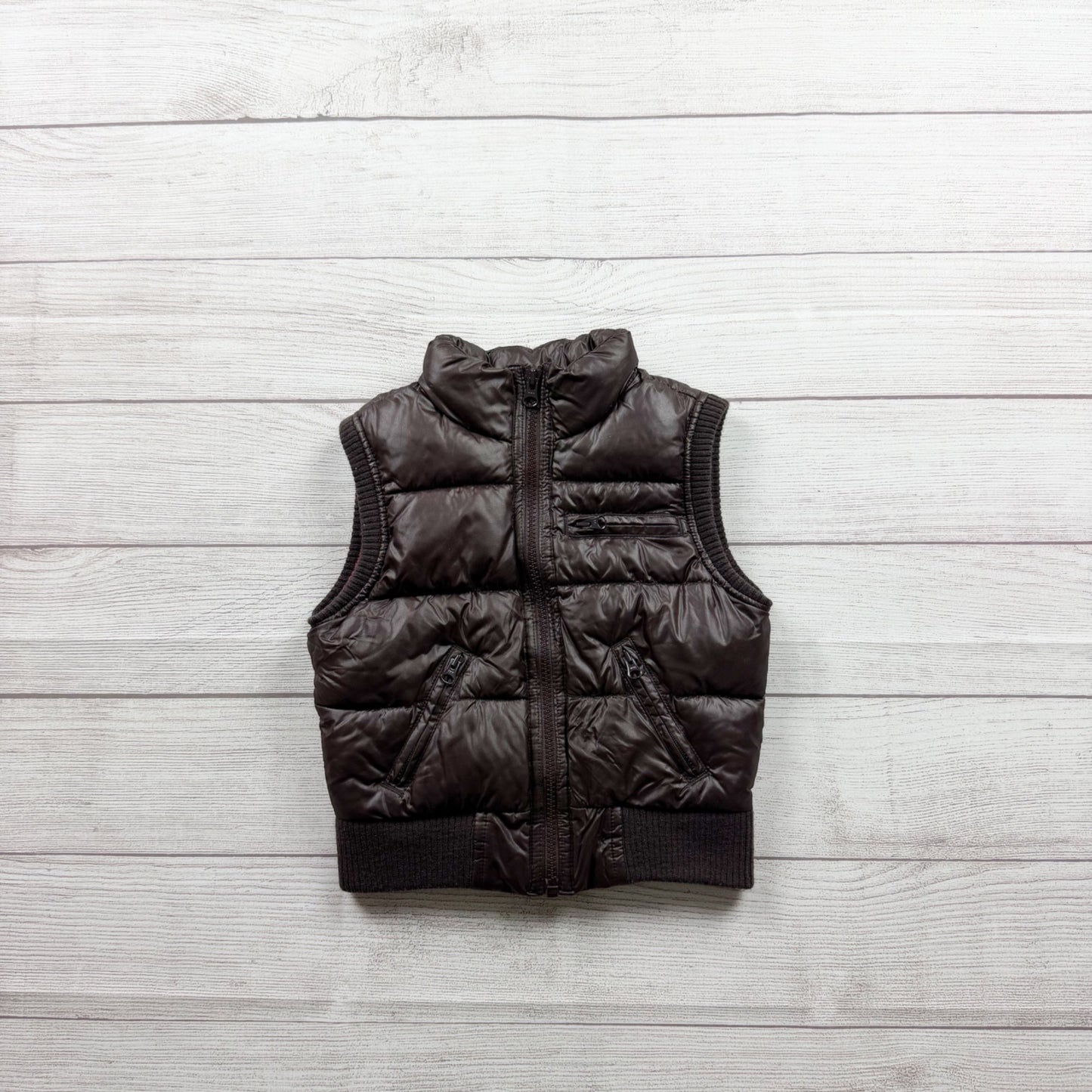Old Navy Girls Brown Quilted Puffer Vest Pink Lining Full Zip Lightweight S