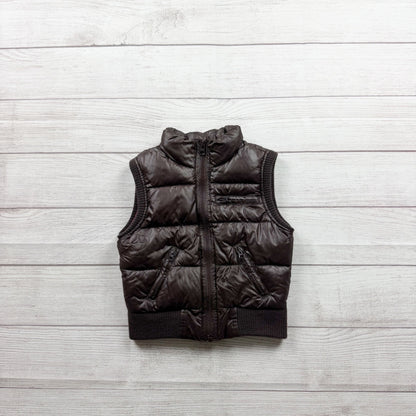Old Navy Girls Brown Quilted Puffer Vest Pink Lining Full Zip Lightweight S