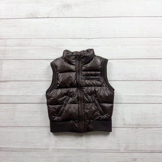 Old Navy Girls Brown Quilted Puffer Vest Pink Lining Full Zip Lightweight S