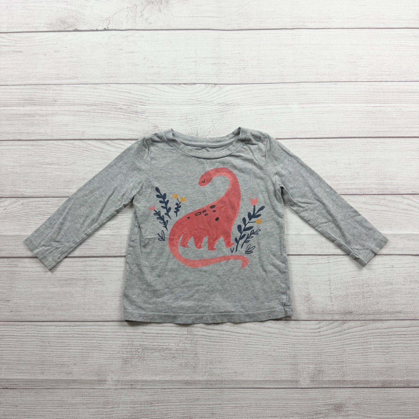 Gymboree Toddler Girls Dinosaur Print Gray Long Sleeve Shirt 2T