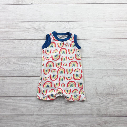 Chick Pea Baby Rainbow Print Sleeveless Romper Blue Trim 6-9 Months