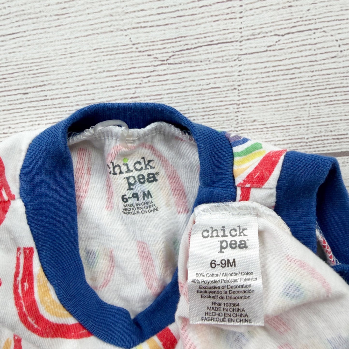 Chick Pea Baby Rainbow Print Sleeveless Romper Blue Trim 6-9 Months