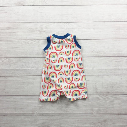 Chick Pea Baby Rainbow Print Sleeveless Romper Blue Trim 6-9 Months