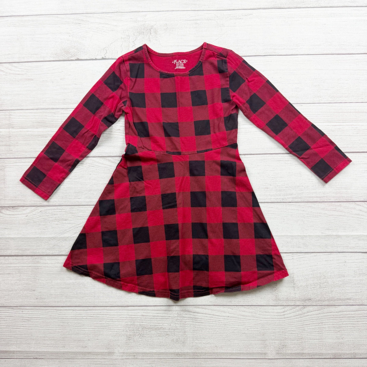 Children's Place Girls Place Red & Black Plaid Long Sleeve Dress S 5-6