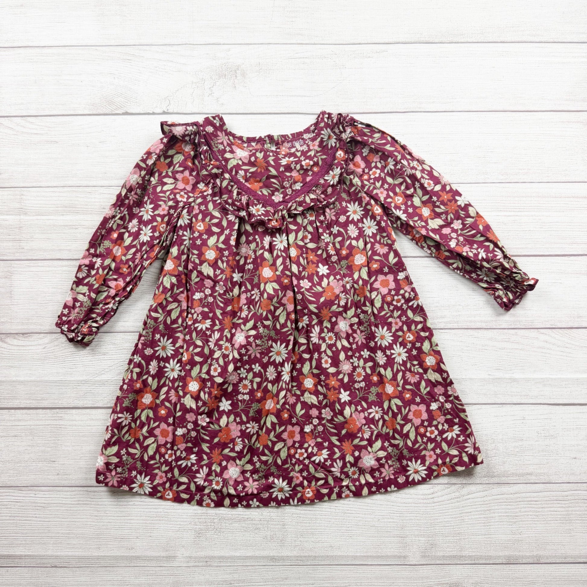 Okie Dokie Girls Floral Long Sleeve Ruffle Dress Burgundy 5T – Thrifty Threads Kids