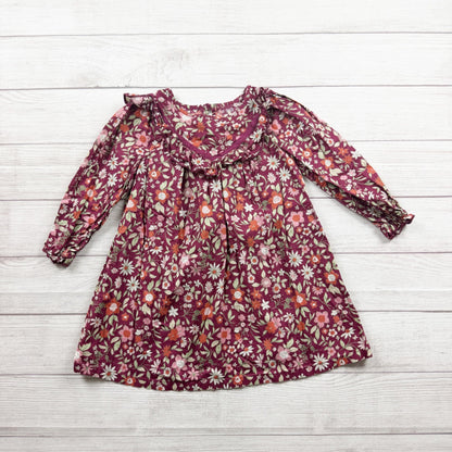 Okie Dokie Girls Floral Long Sleeve Ruffle Dress Burgundy 5T