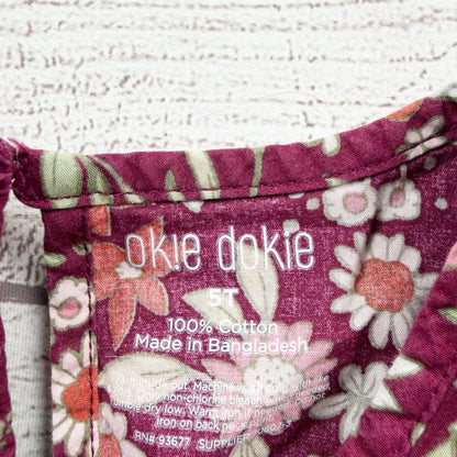 Okie Dokie Girls Floral Long Sleeve Ruffle Dress Burgundy 5T
