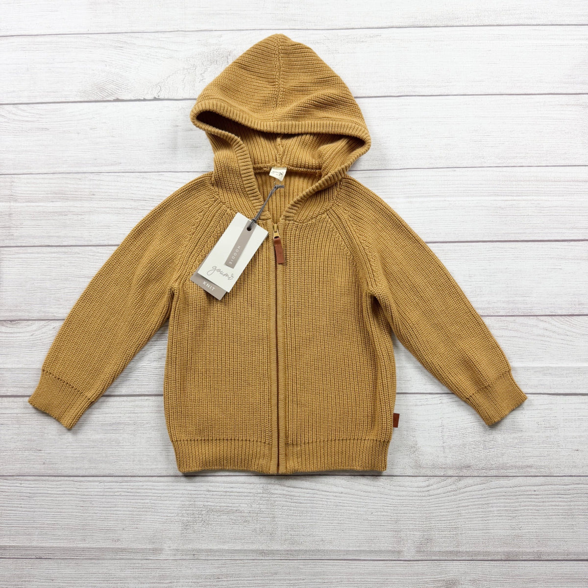 Goumi Kids Organic Cotton Knit Zip Hoodie Honey Yellow NWT 4T