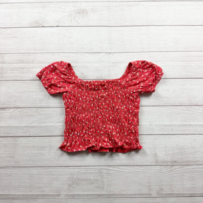 Old Navy Girls Floral Smocked Short-Sleeve Top Red Lightweight L 10-12
