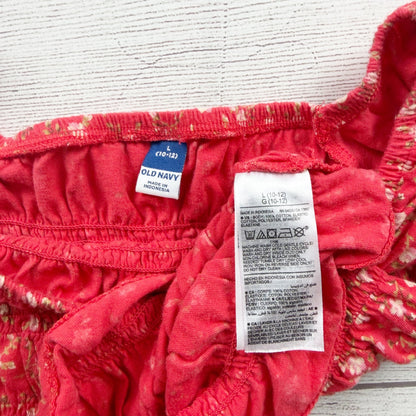 Old Navy Girls Floral Smocked Short-Sleeve Top Red Lightweight L 10-12