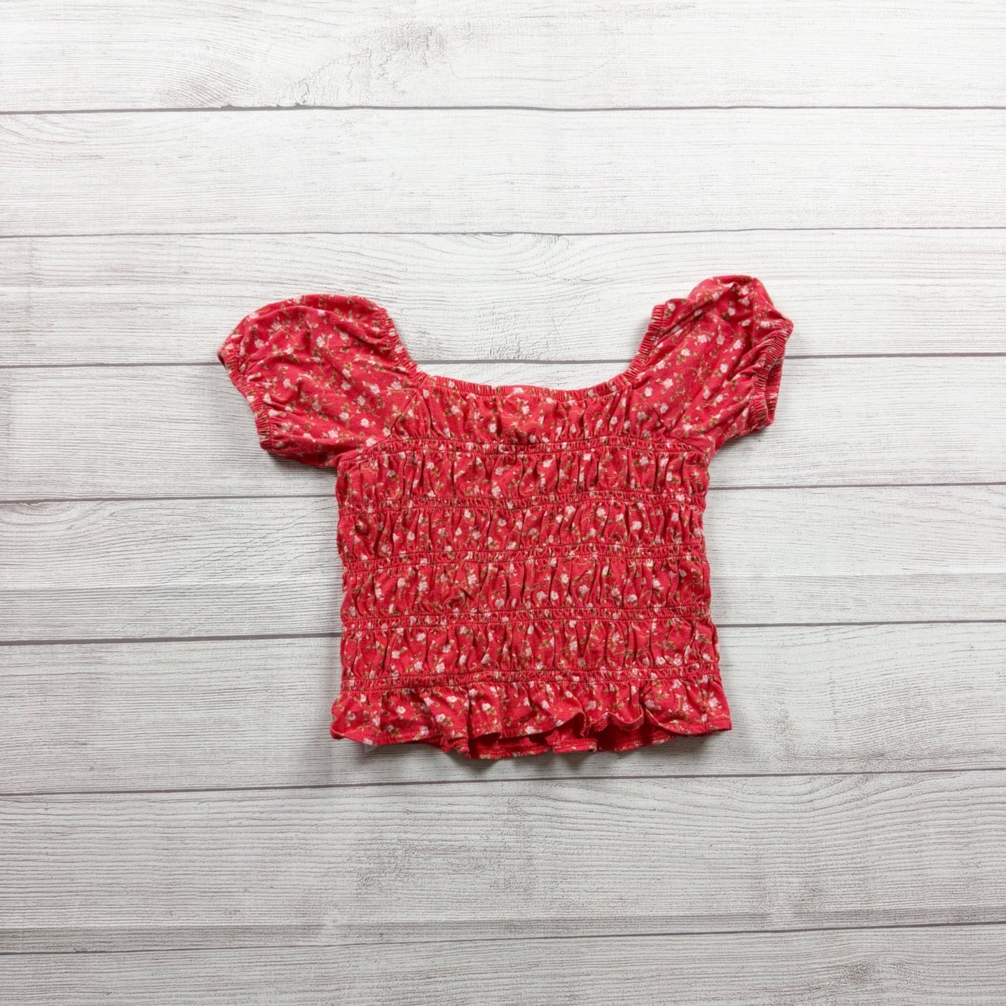 Old Navy Girls Floral Smocked Short-Sleeve Top Red Lightweight L 10-12