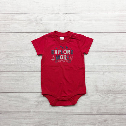 Carhartt Baby Boys Red Explore More Graphic Short Sleeve Bodysuit 6-9 Months