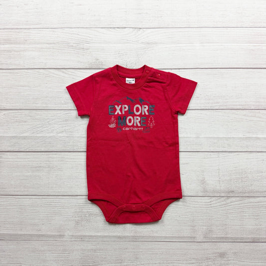 Carhartt Baby Boys Red Explore More Graphic Short Sleeve Bodysuit 6-9 Months