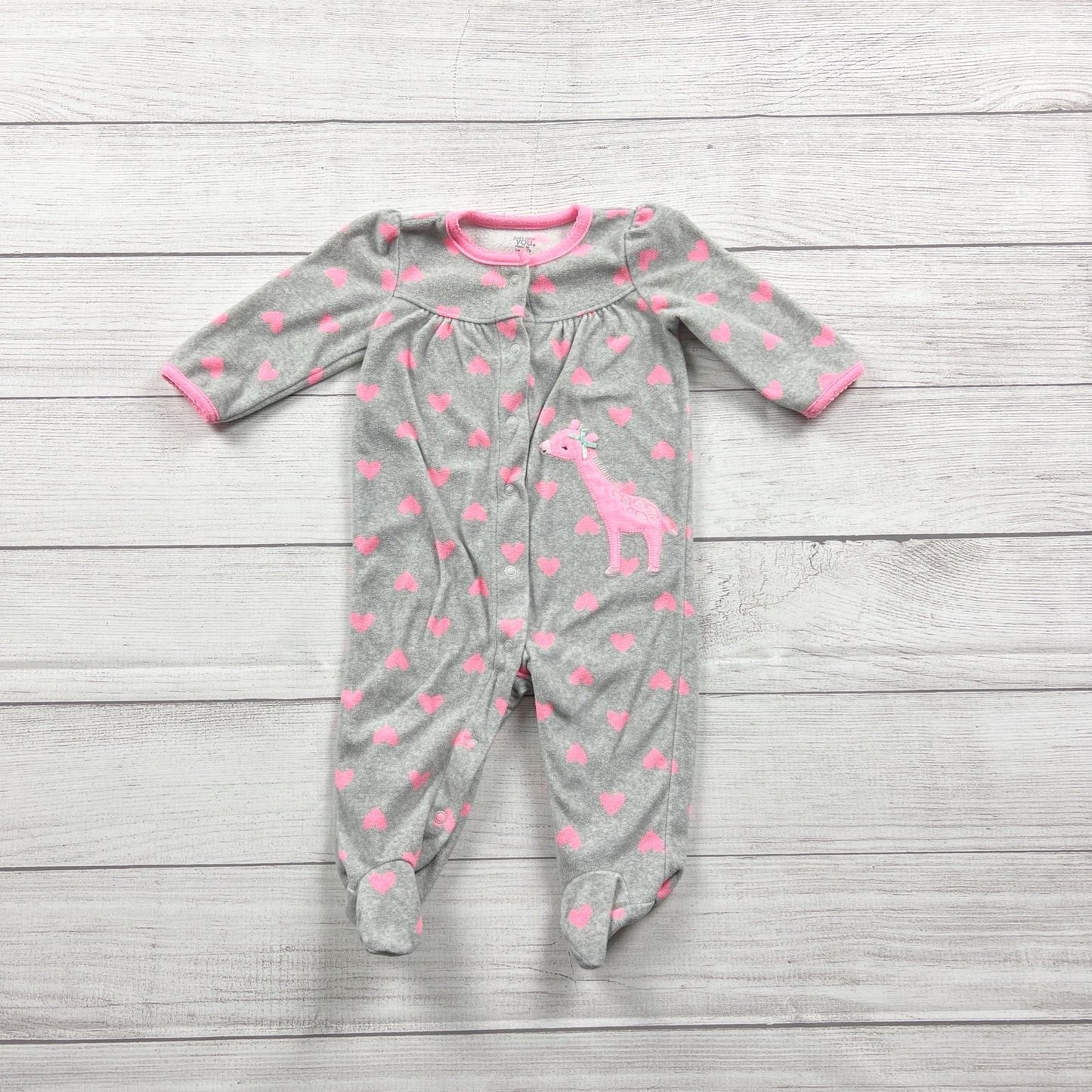Carter’s Just One You Fleece Footie Pajamas Hearts Giraffe Sleeper 3-6 Months