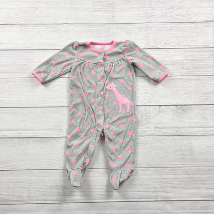 Carter’s Just One You Fleece Footie Pajamas Hearts Giraffe Sleeper 3-6 Months