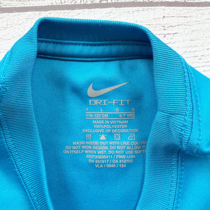 Nike Dri-FIT Kids Blue Logo Short Sleeve Shirt Lightweight Activewear 7