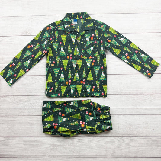Old Navy Christmas Tree Pajama Set Buttoned Collared Green XS 5