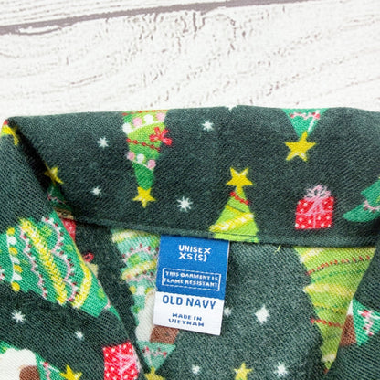 Old Navy Christmas Tree Pajama Set Buttoned Collared Green XS 5