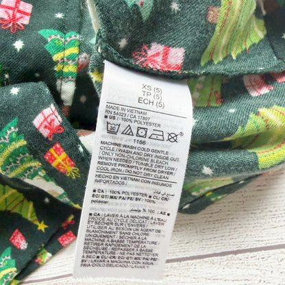 Old Navy Christmas Tree Pajama Set Buttoned Collared Green XS 5