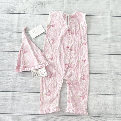 Paris Cheri Floral Romper Girl Sleeveless One Piece Hat Set NWT 6-9 Months