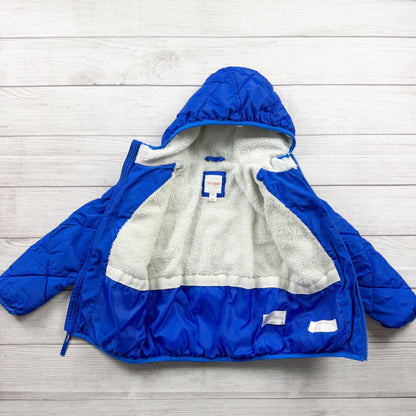 Cat & Jack Kids Hooded Puffer Jacket Blue Sherpa Lined Coat XS 4-5