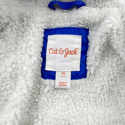Cat & Jack Kids Hooded Puffer Jacket Blue Sherpa Lined Coat XS 4-5