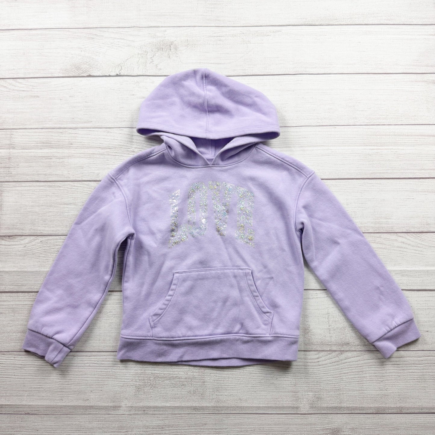 Cat & Jack Girls Lavender Hoodie Love Glitter Graphic S 6-7