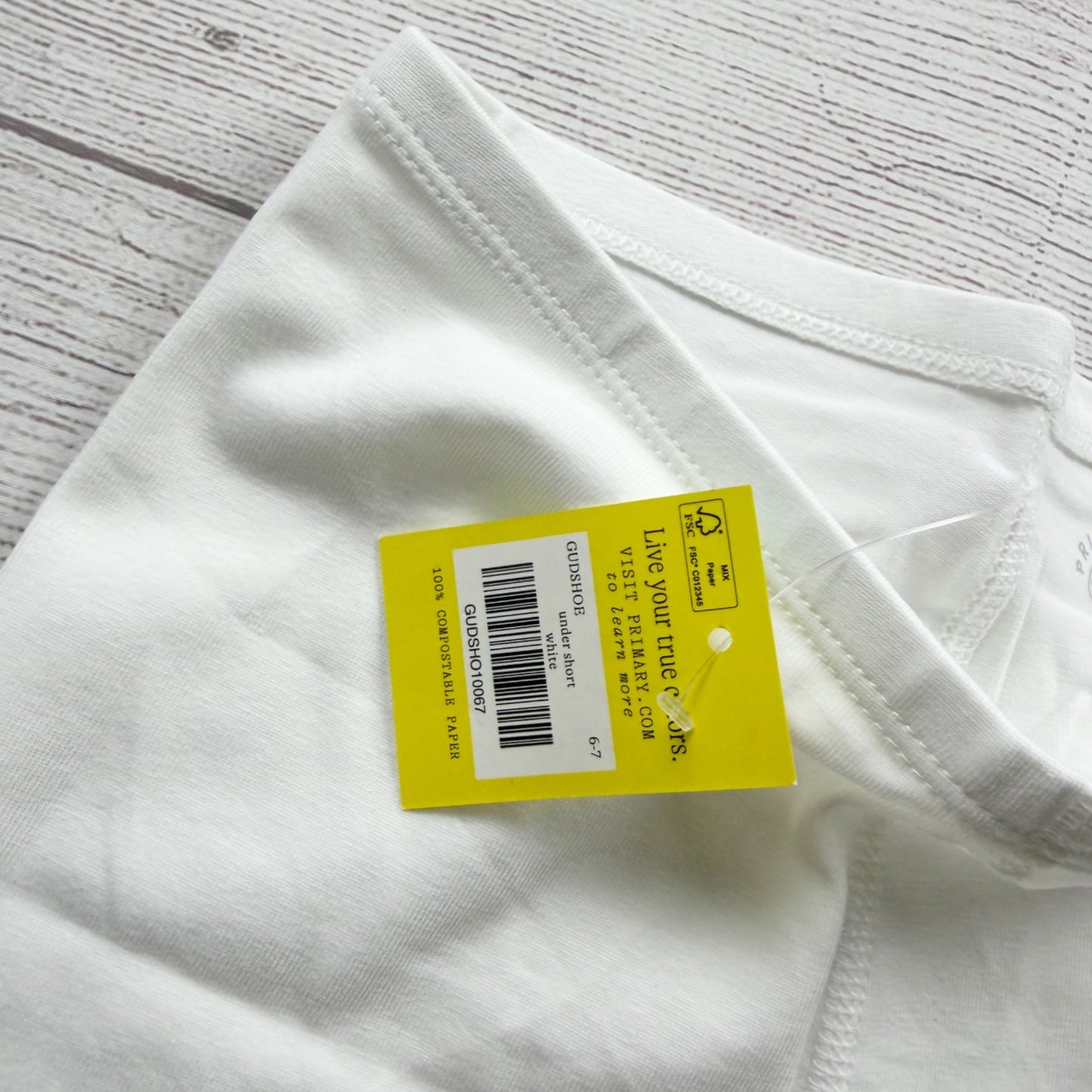 Primary Kids Solid Bike Shorts White NWT 6-7
