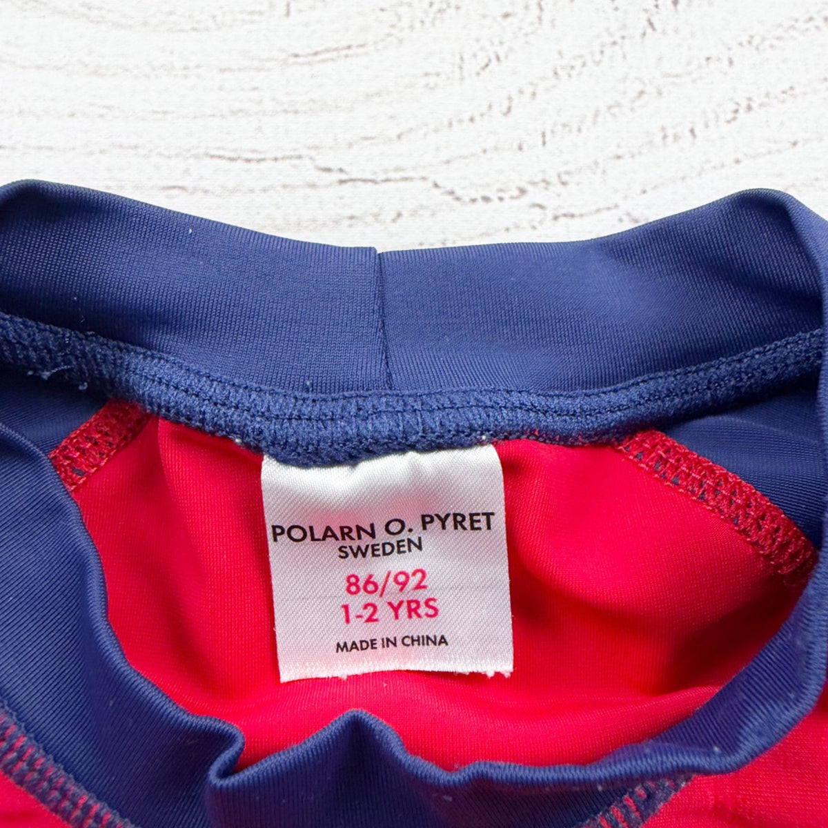 Polarn O. Pyret Long Sleeve Raglan Baby Swim Shirt Red Blue UPF 50+ 1-2 Years