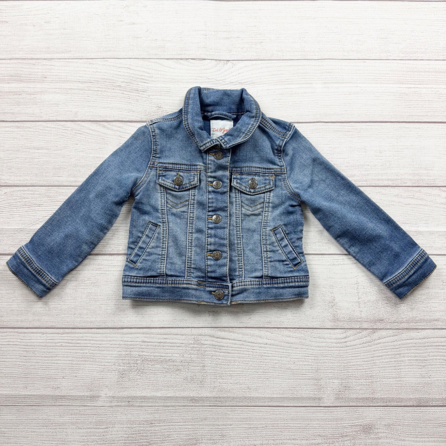 Cat & Jack Toddler Girls Blue Denim Jacket Button Front Snap Pockets 2T
