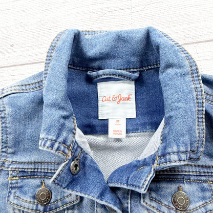 Cat & Jack Toddler Girls Blue Denim Jacket Button Front Snap Pockets 2T