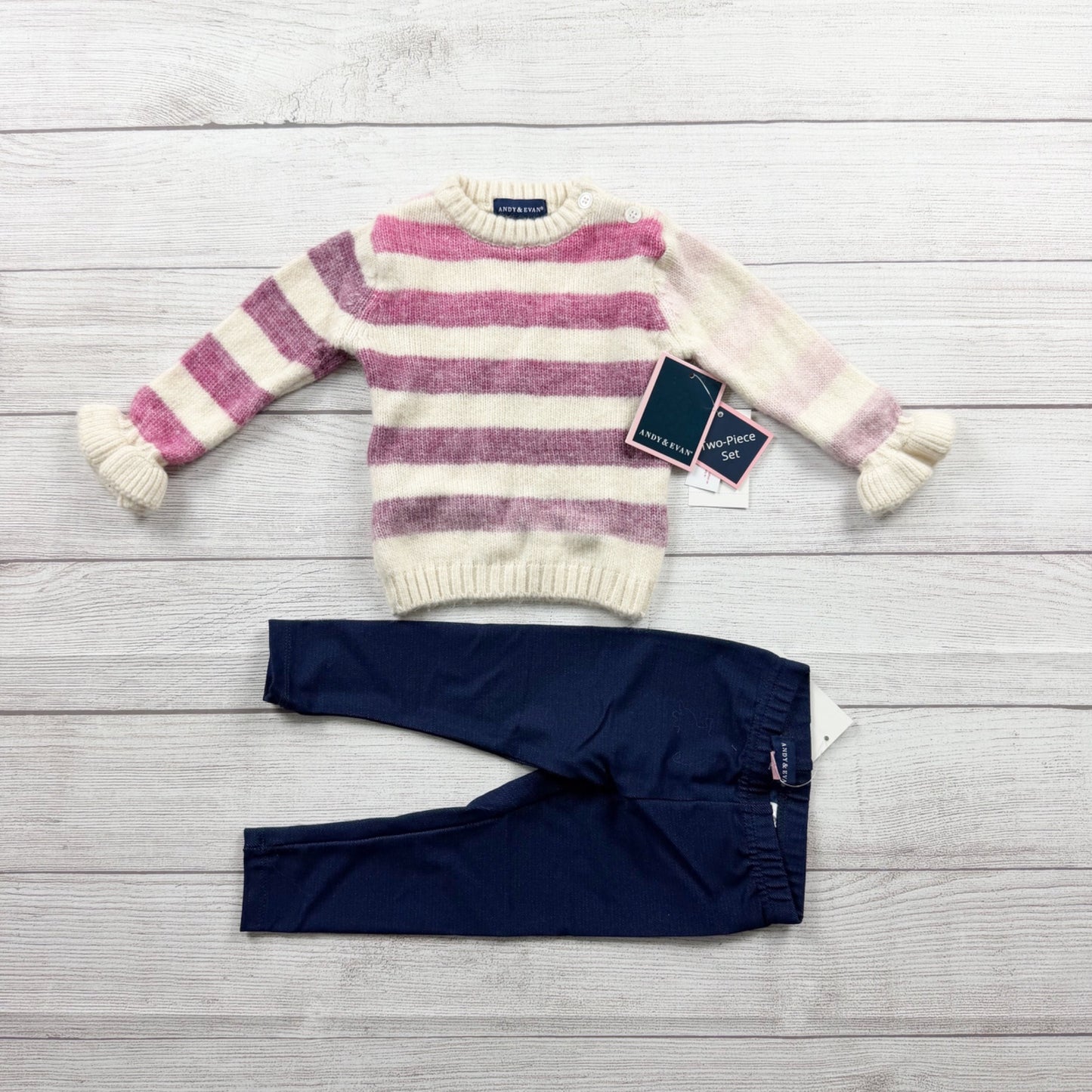 Andy & Evan Baby Girl 2-Piece Sweater Set Stripe Knit Top Pants NWT 9-12 Months