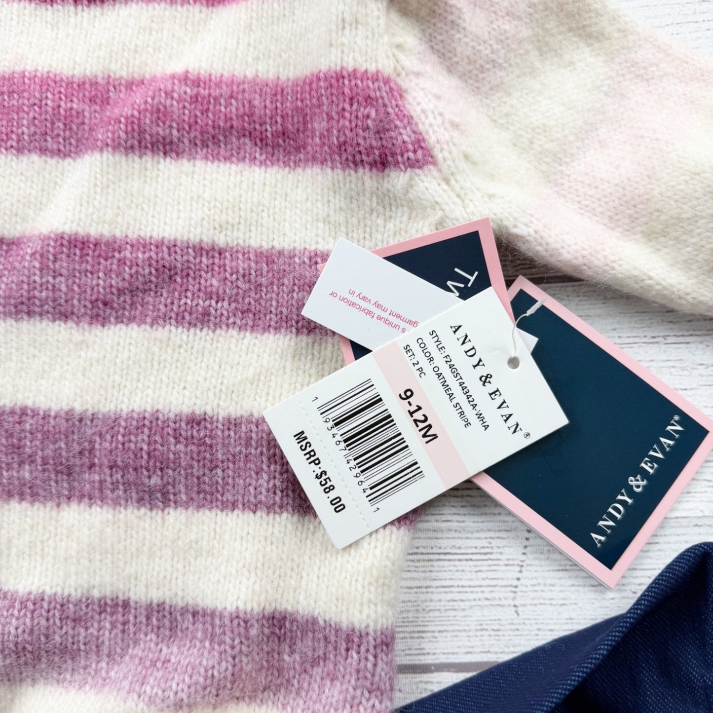Andy & Evan Baby Girl 2-Piece Sweater Set Stripe Knit Top Pants NWT 9-12 Months
