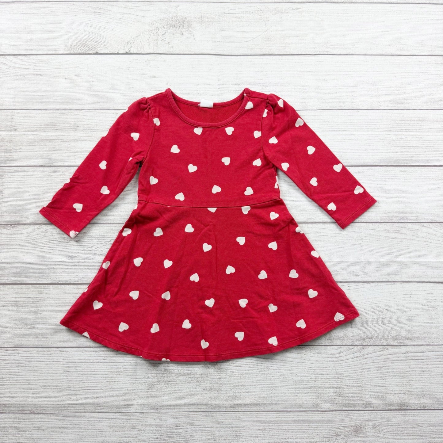 babyGap Toddler Girls Dress Red White Heart Print Long Sleeve Knit 3T