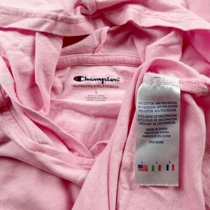 Champion Girls Hoodie Shirt Pink All Over Logo Print Lightweight Pullover L