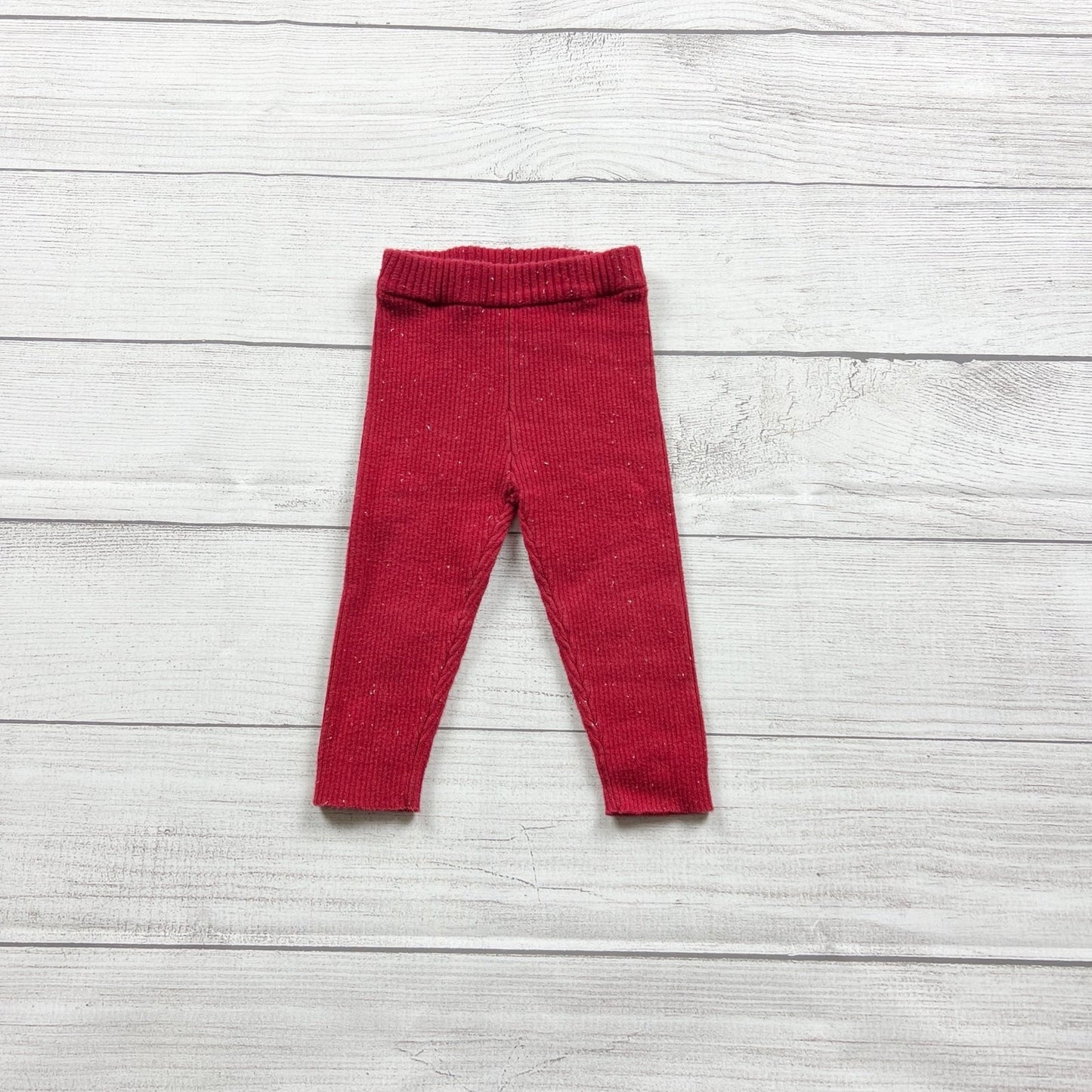 Genuine Kids Oshkosh Red Ribbed Knit Leggings 9-12 Months