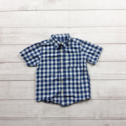 OshKosh BGosh Blue White Gingham Button Up Short Sleeve Shirt 3T
