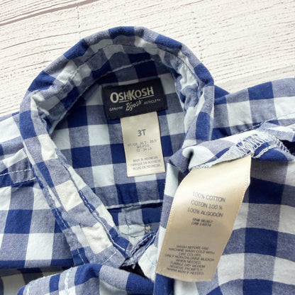 OshKosh BGosh Blue White Gingham Button Up Short Sleeve Shirt 3T