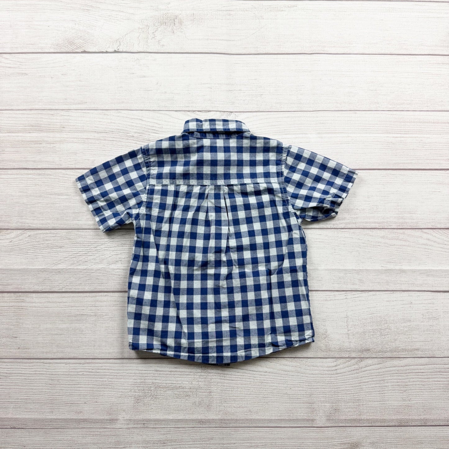 OshKosh BGosh Blue White Gingham Button Up Short Sleeve Shirt 3T
