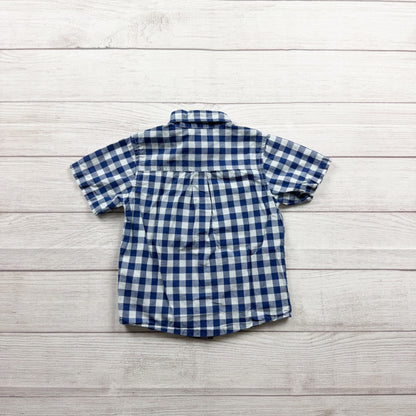 OshKosh BGosh Blue White Gingham Button Up Short Sleeve Shirt 3T