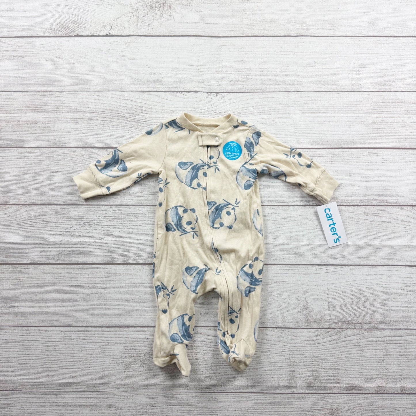 Carter’s Baby Footed Sleeper Panda Print 2-Way Zip Pajamas NWT 0-3 Months