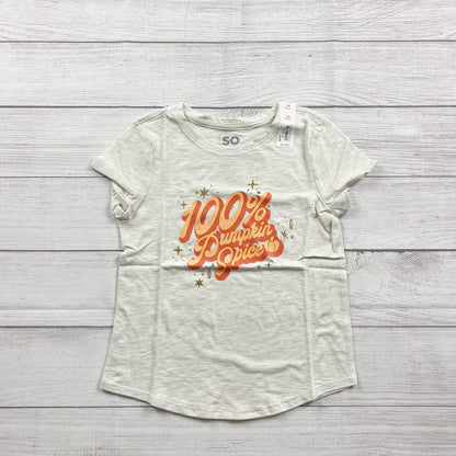 SO Girls 100% Pumpkin Spice Graphic Short Sleeve Tee Ivory NWT S 7