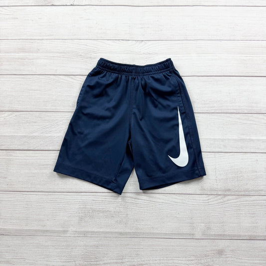 Nike Dri-FIT Boys Athletic Shorts Navy Blue Swoosh Logo Elastic Waist 7
