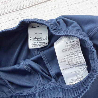 Nike Dri-FIT Boys Athletic Shorts Navy Blue Swoosh Logo Elastic Waist 7