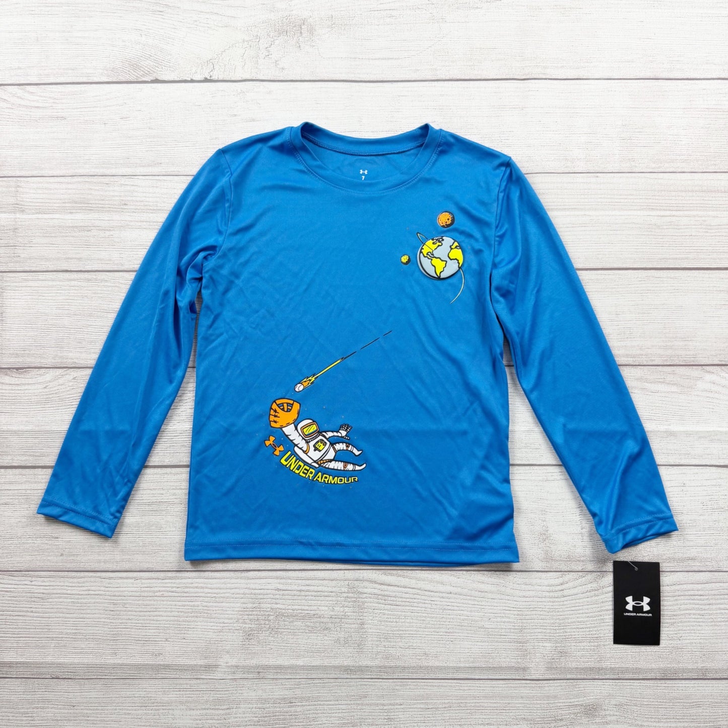Under Armour Boys Long Sleeve Shirt Space Astronaut Baseball Graphic Tee 7